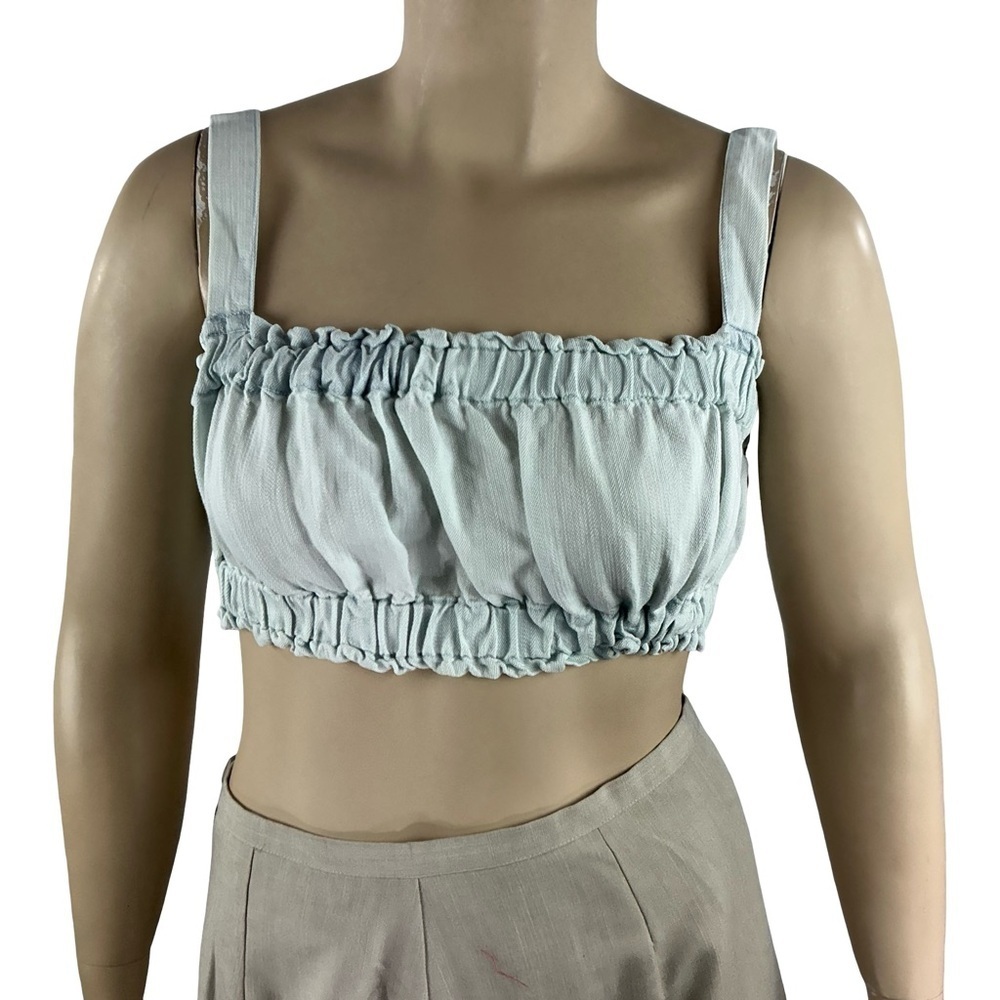 Weekend Los Angeles Glacier Mineral Wash Smocked Crop Top Blue Size L